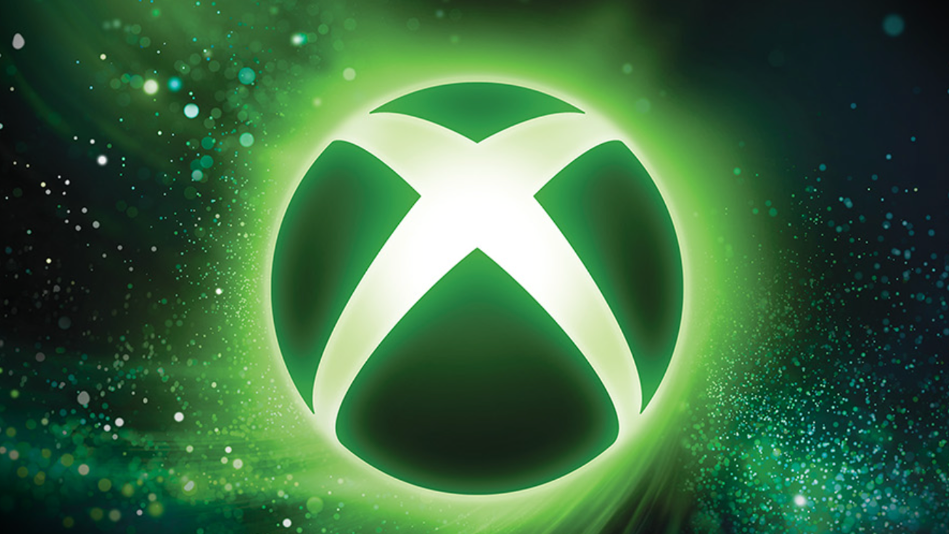 Xbox logo on sparkly green background