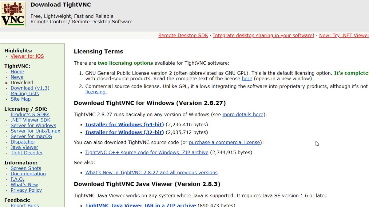 tightvnc server settings for mac