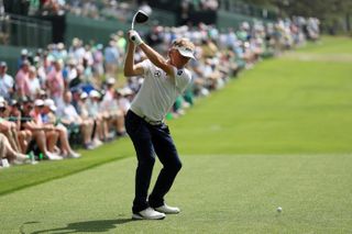 Bernhard Langer hits a drive at The Masters