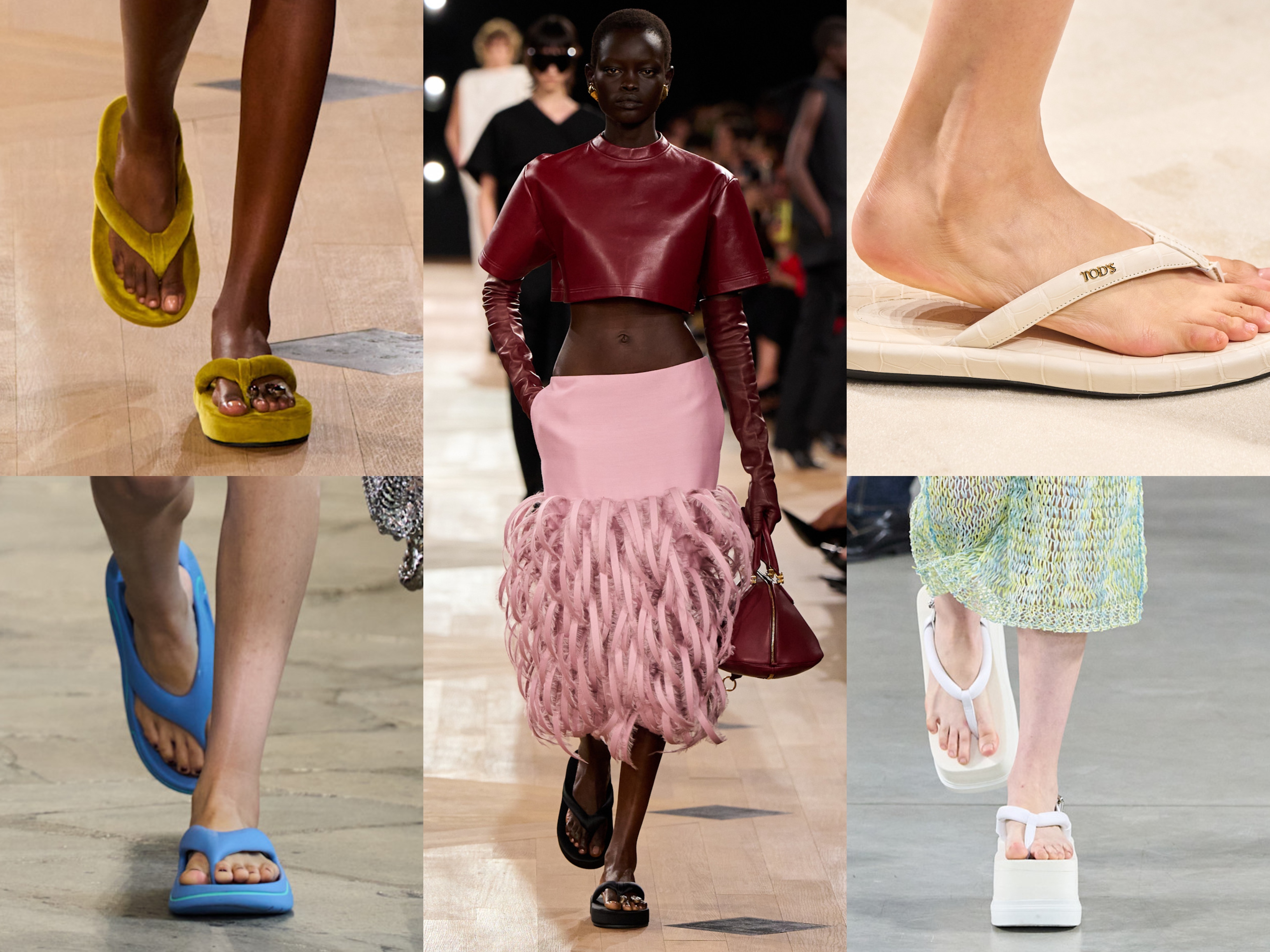 chunky flip-flops on the runways of balenciaga, prada, tod's, rabanne, and moschino