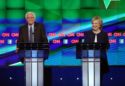 Bernie Sanders and Hillary Clinton at a Democratic presidential debate.