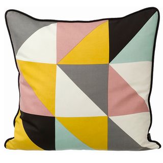 multicolour geometric printed cushions in silk