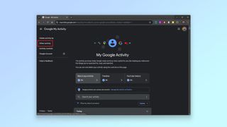 A screenshot showing how to find the Other Activity option in the My Activity section of your Google Account