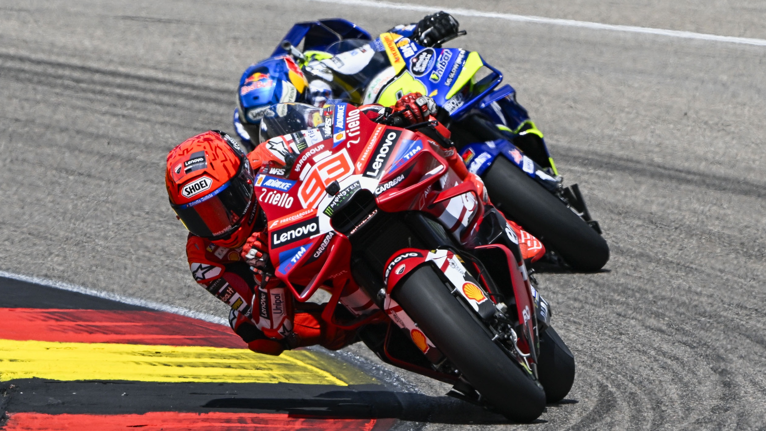 Marc Marquez of Spain riding the Lenovo Ducati (93) on track during the MotoGP race at Sachsenring Circuit on July 12, 2026 in Hohenstein-Ernstthal, Germany.