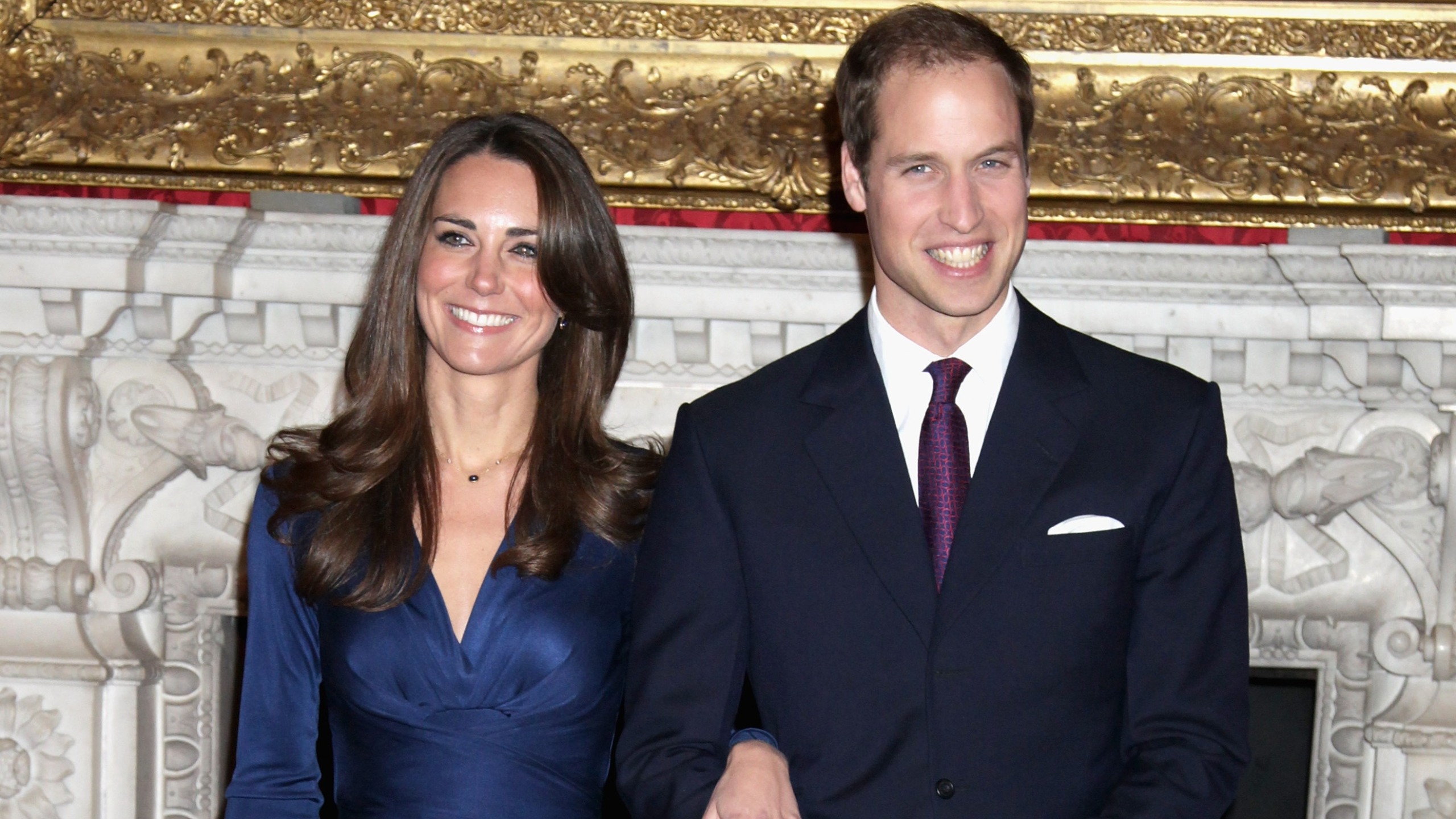 Prince William and Kate Middleton pose for photographs in the State Apartments of St James Palace on November 16, 2010