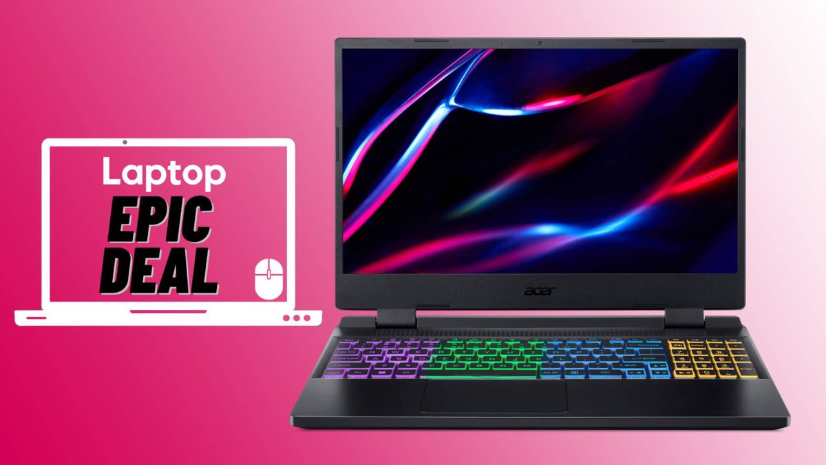 Acer Nitro 5 with RGB backlit keyboard against pink gradient background