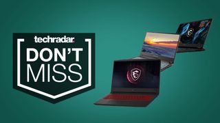 RTX gaming laptops against a green background and a TechRadar Don't Miss badge
