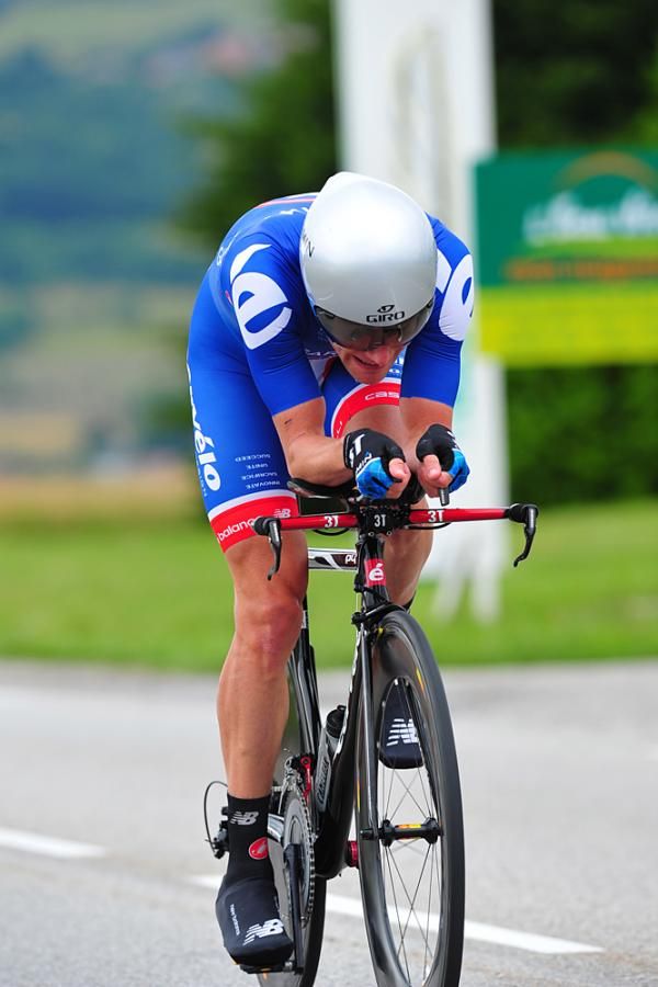 David Zabriskie (Garmin-Cervelo) tucked low and tight on his time trial machine