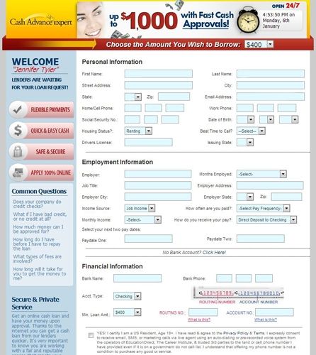 Cash Advance Expert image: The application for Cash Advance Expert is pretty simple and relatively short.