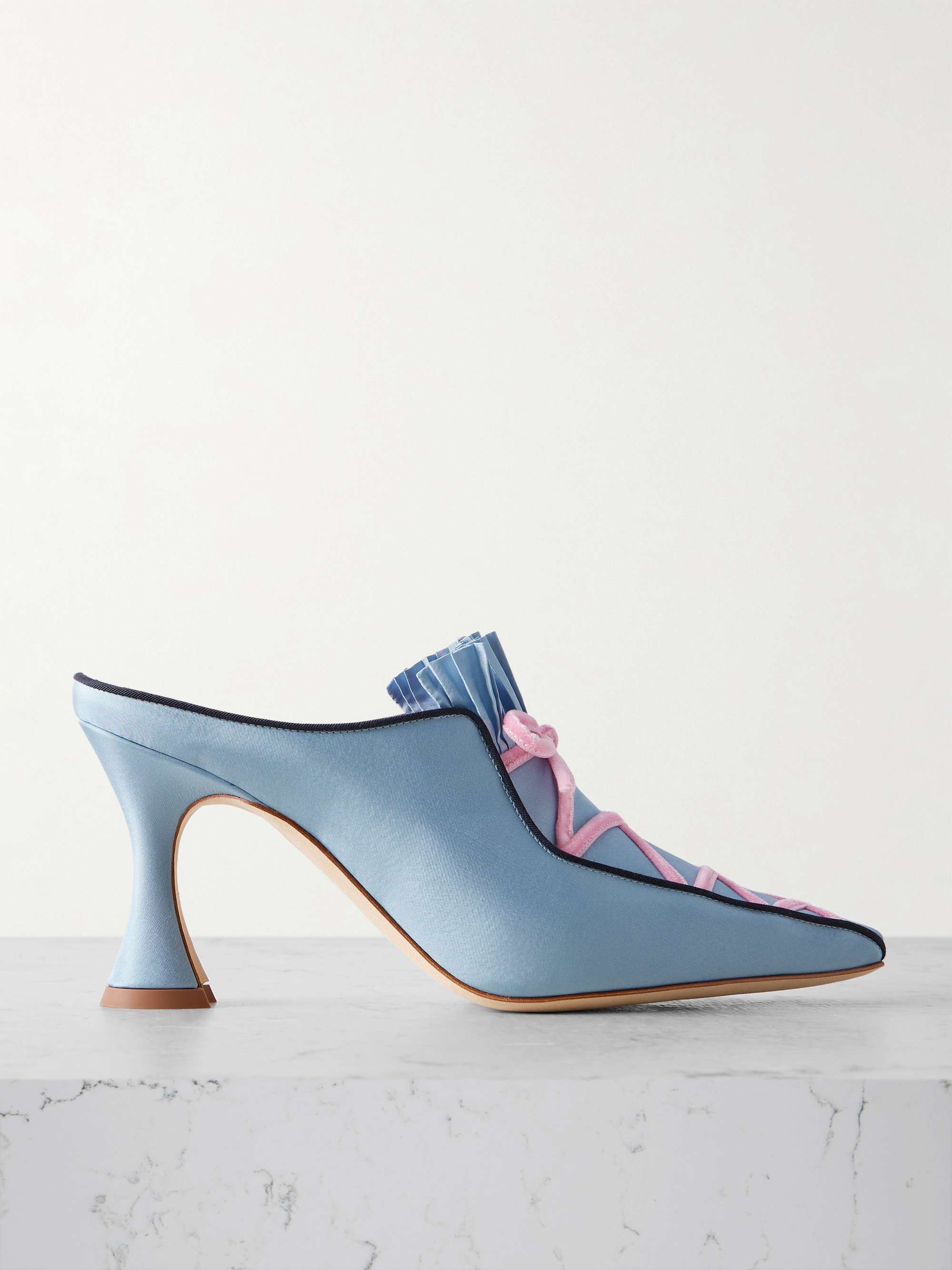 Pleneuf 90 Velvet-Trimmed Silk-Satin Mules