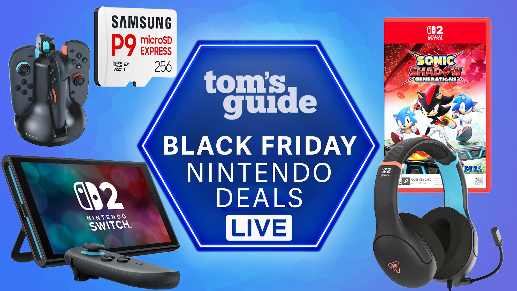 A selection of Nintendo Switch consoles, games and accessories.