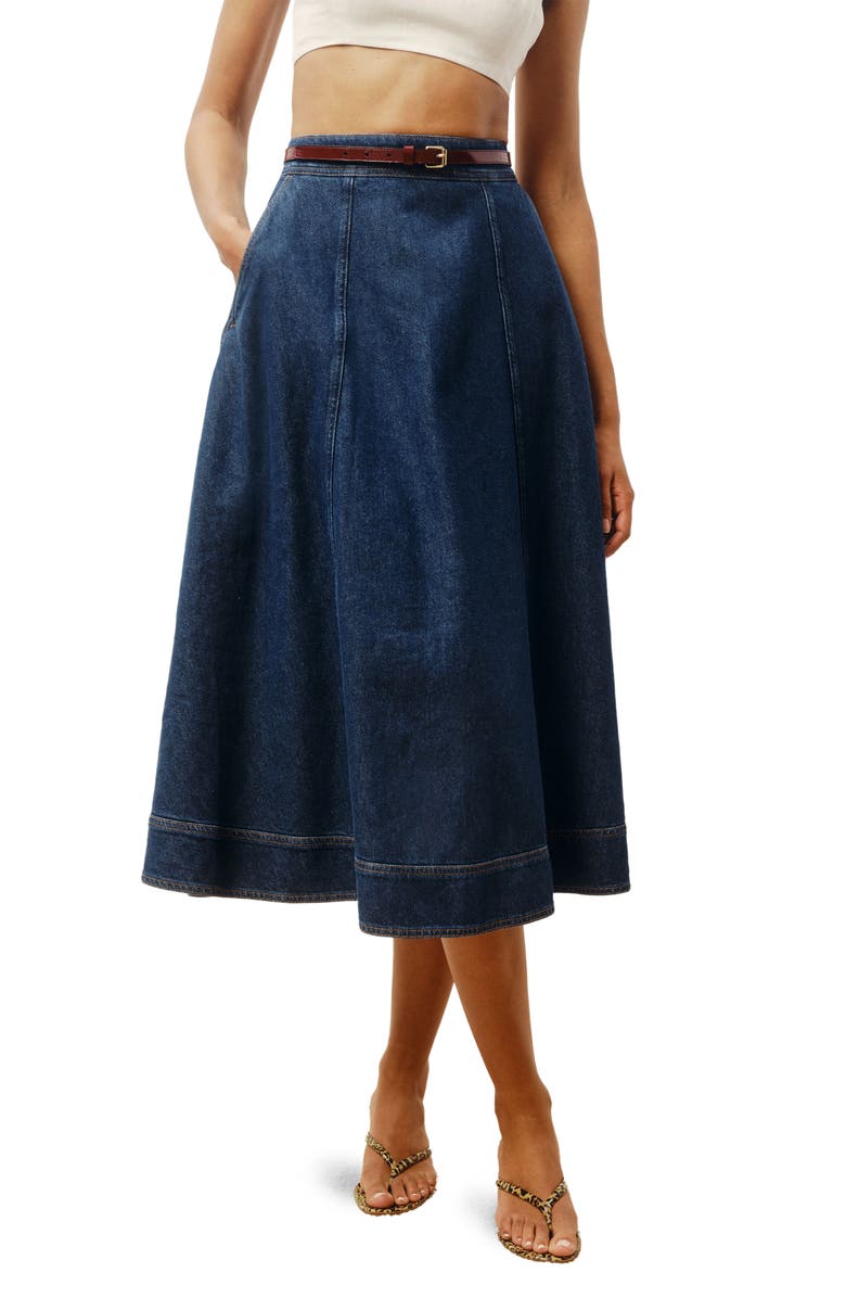 Delilah High Waist Denim Midi Skirt