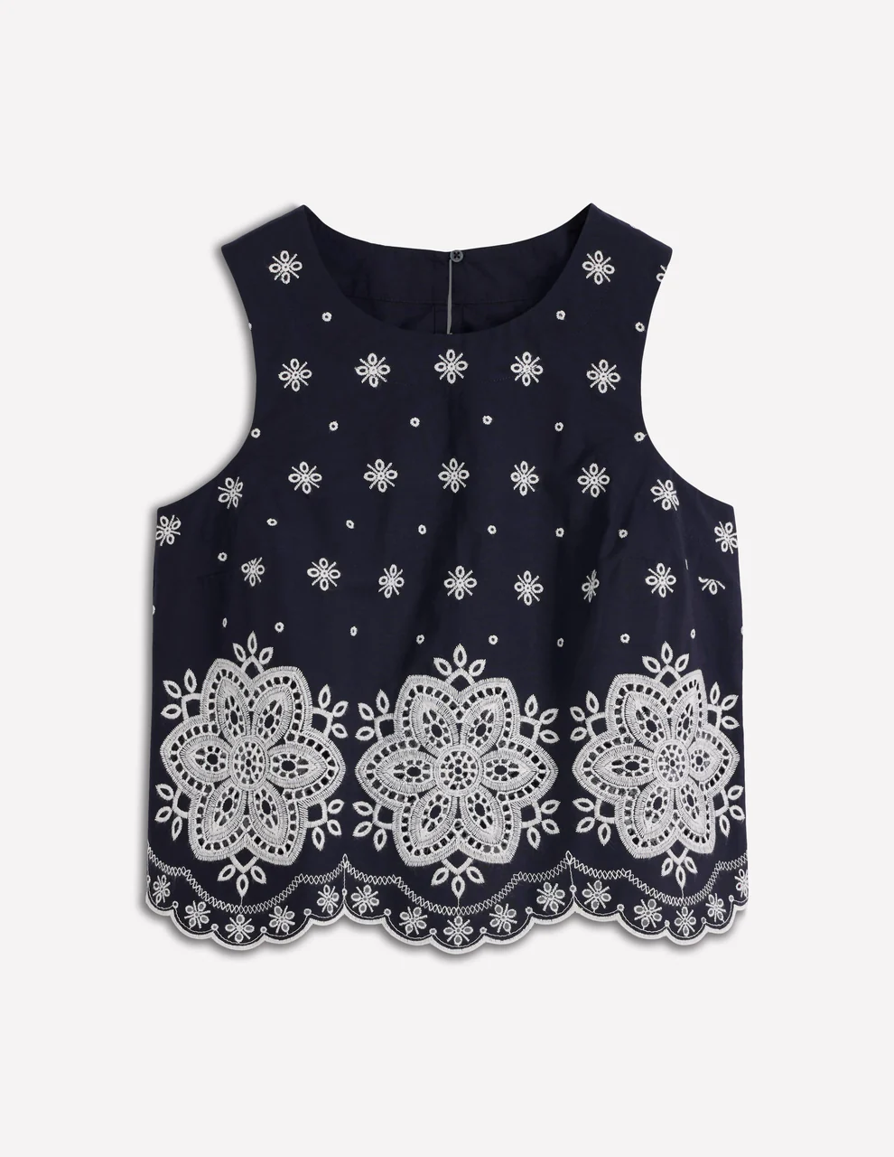 Sofia Broderie Shell Top-Navy