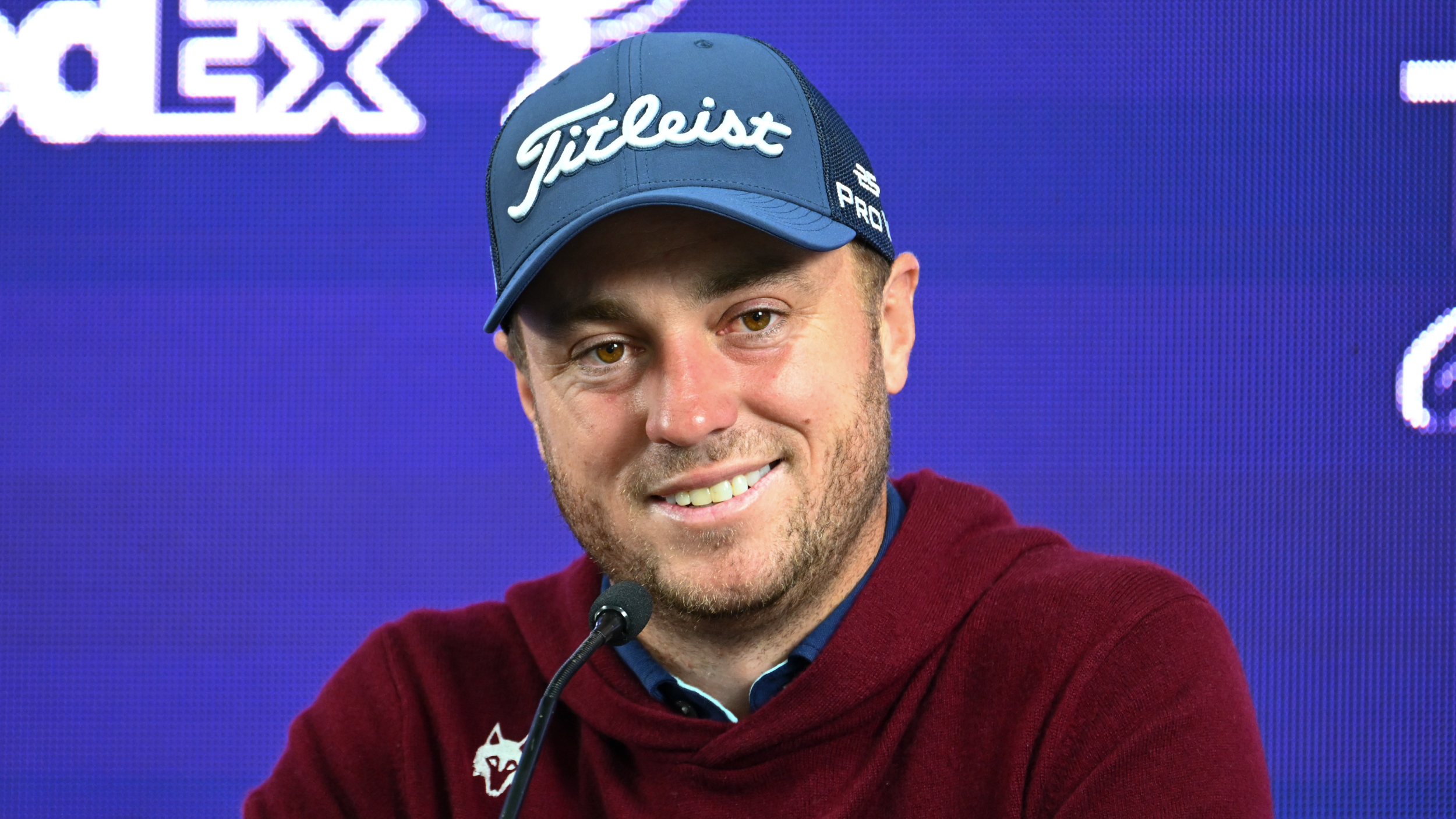 Justin Thomas talks to the media before the Truist Championship
