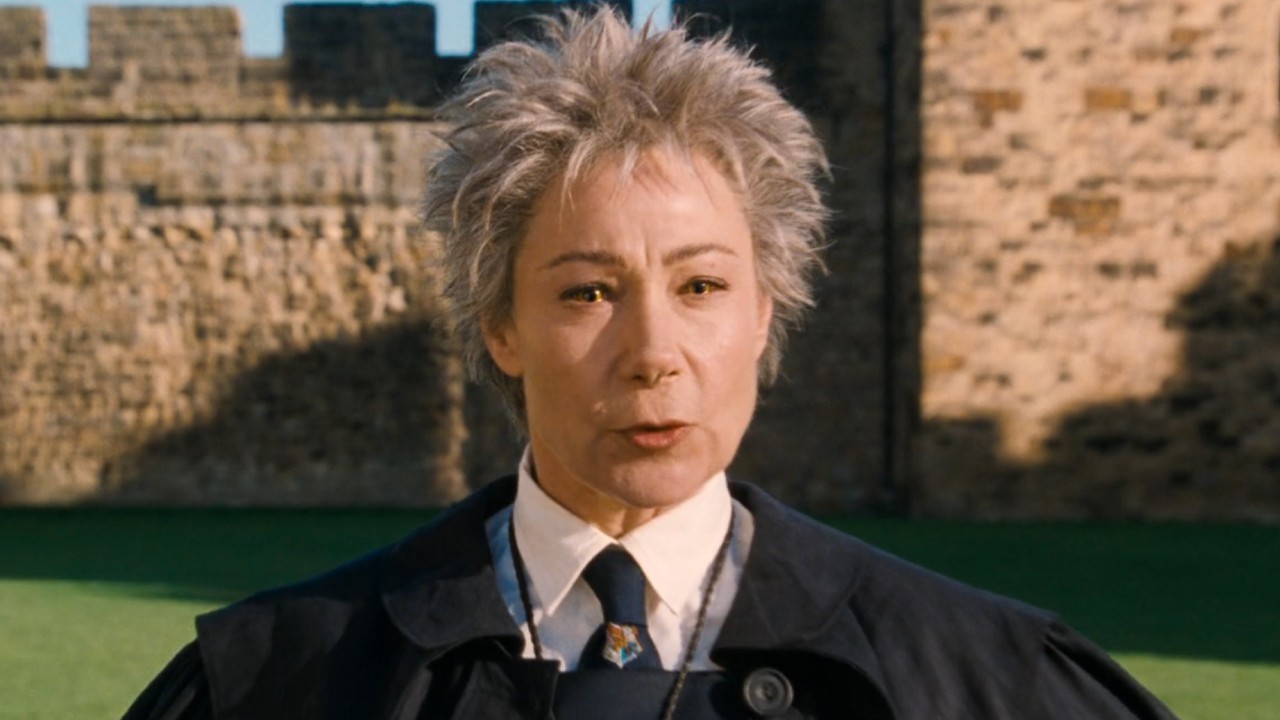 Madame Hooch (Zoë Wanamaker) instructs Hogwarts students in Harry Potter and the Sorcerer's Stone.