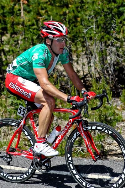 Frank Pipp (Bissell) sporting the sprint jersey on the climb