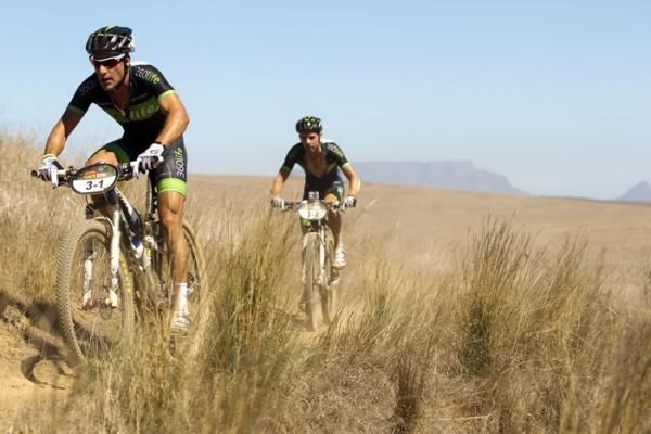 Kevin Evans &amp; David George of 360Life during the Prologue of the 2012 Absa Cape Epic Mountain Bike stage race held at Meerendal Wine Estate in Durbanville outside Cape Town, South Africa