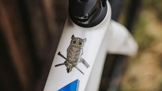 The owl, tools and the textbook logo on the Merida Matej Mohorič Gravel World Championships Silex gravel bike