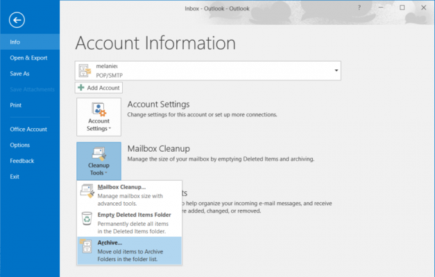 archive mail in outlook 2016 for mac