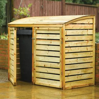 wheelie bin storage made from wood, holds two