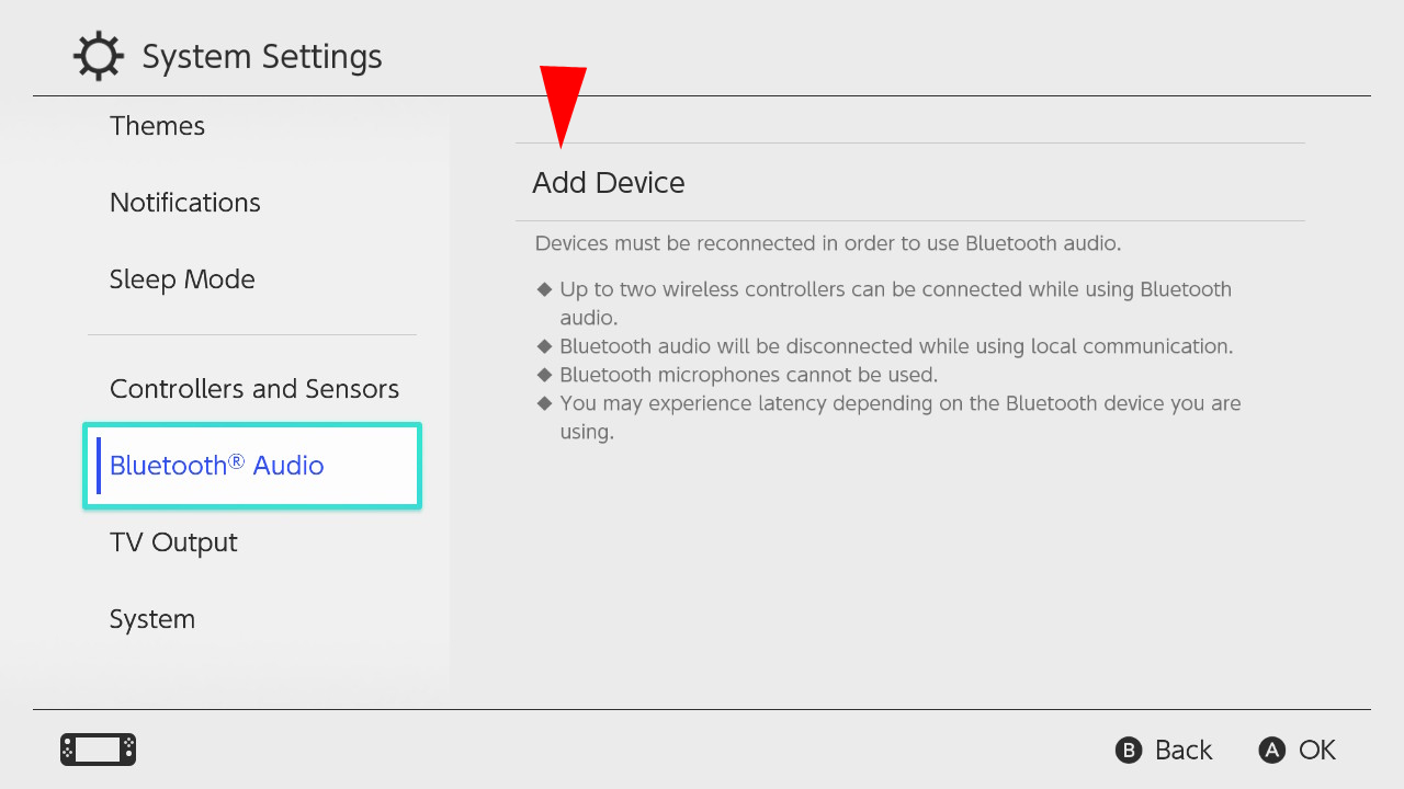 Screenshot of Nintendo Switch settings