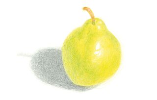 how to blend coloured pencils: drawing of a pear