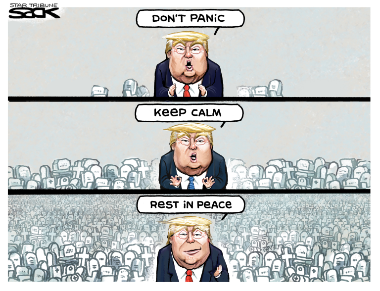 Political Cartoon U.S. Trump COVID deaths