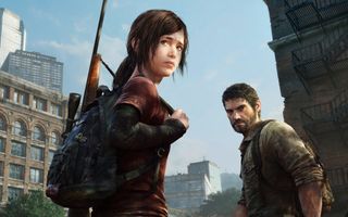 The Last of Us's main characters look at the camera.