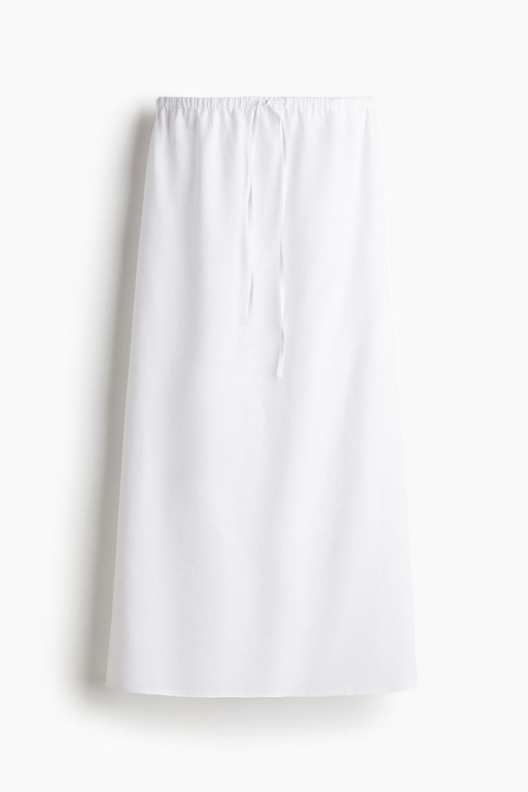 White Linen-Blend Maxi Skirt