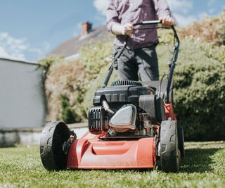 Lawn mower being used to cut the grass