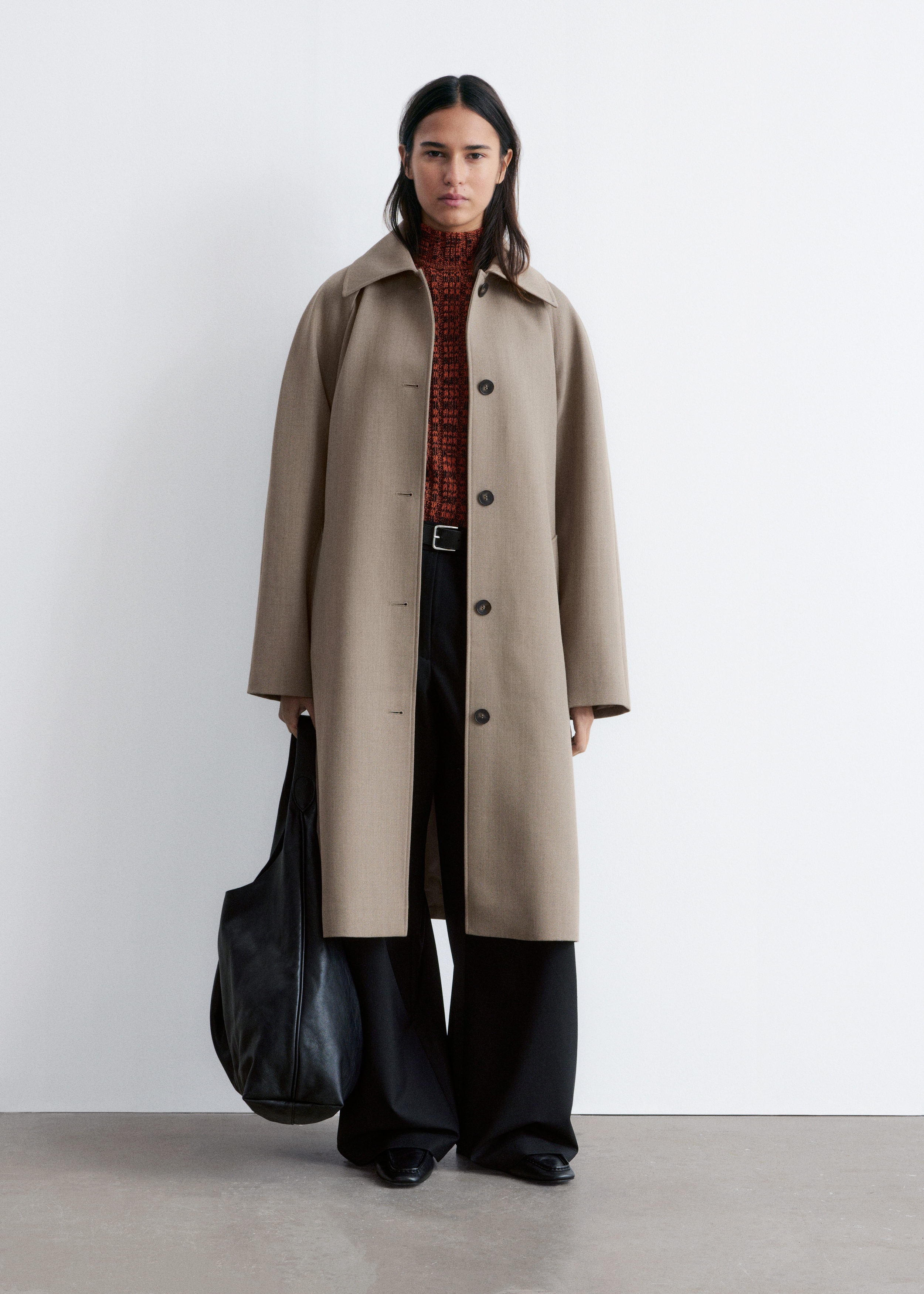 Tie-Belt Wool Trench Coat