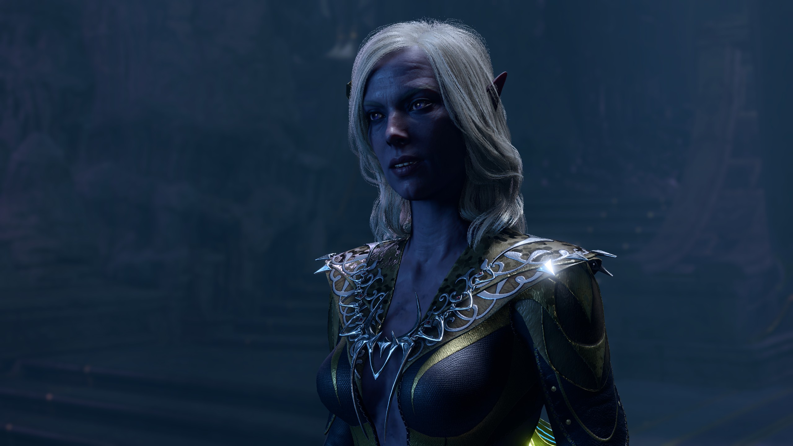 Dark Elf Viconia in dark environment in Baldur&#039;s Gate 3