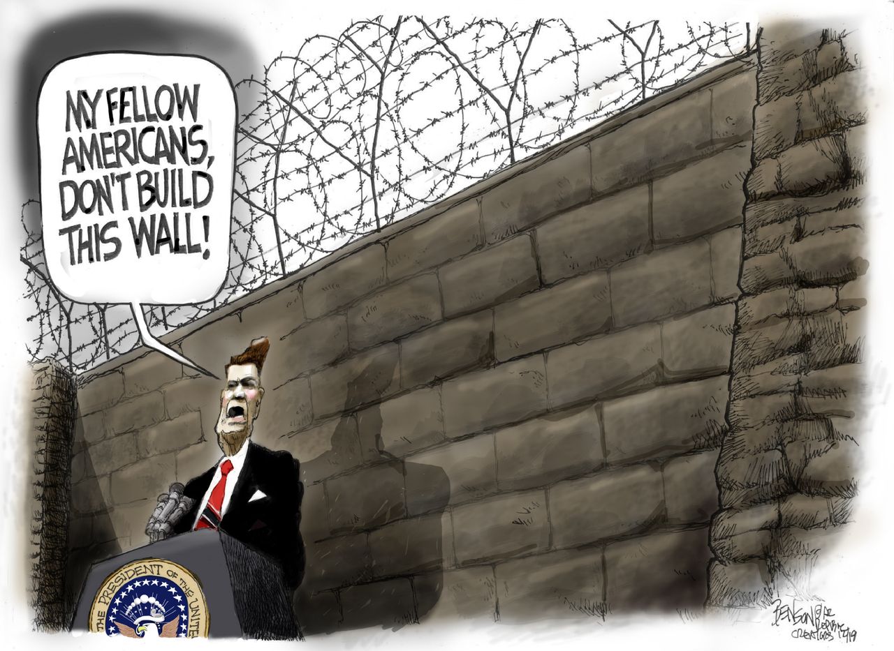 Political cartoon U.S. Trump Reagan mexico border wall&amp;amp;nbsp;