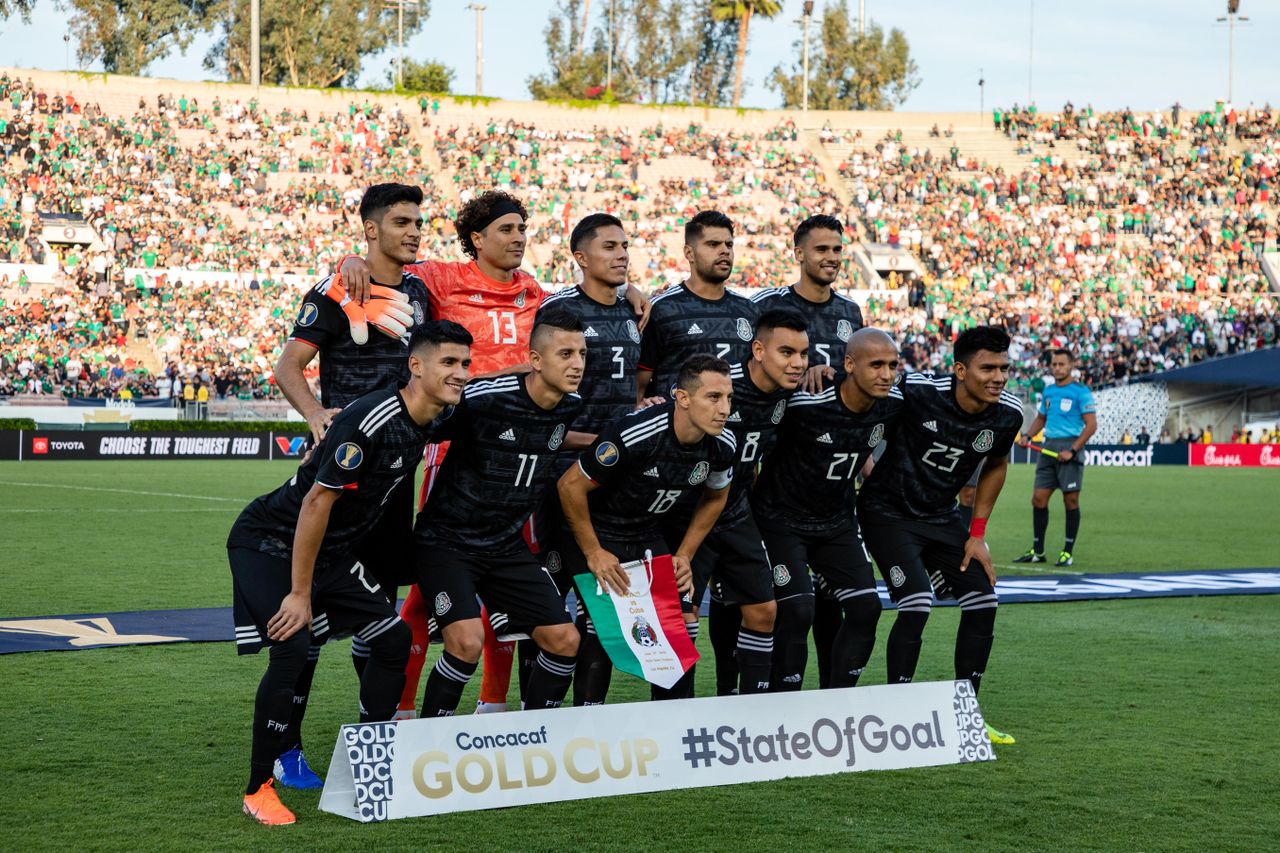 The Mexico team ahead of the 2019 Gold Cup match against Cuba in Pasadena, California, USA