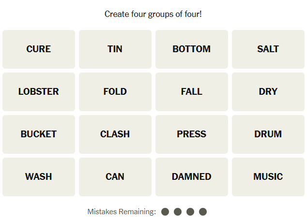 The New York Times Connections puzzle on December 20, 2025