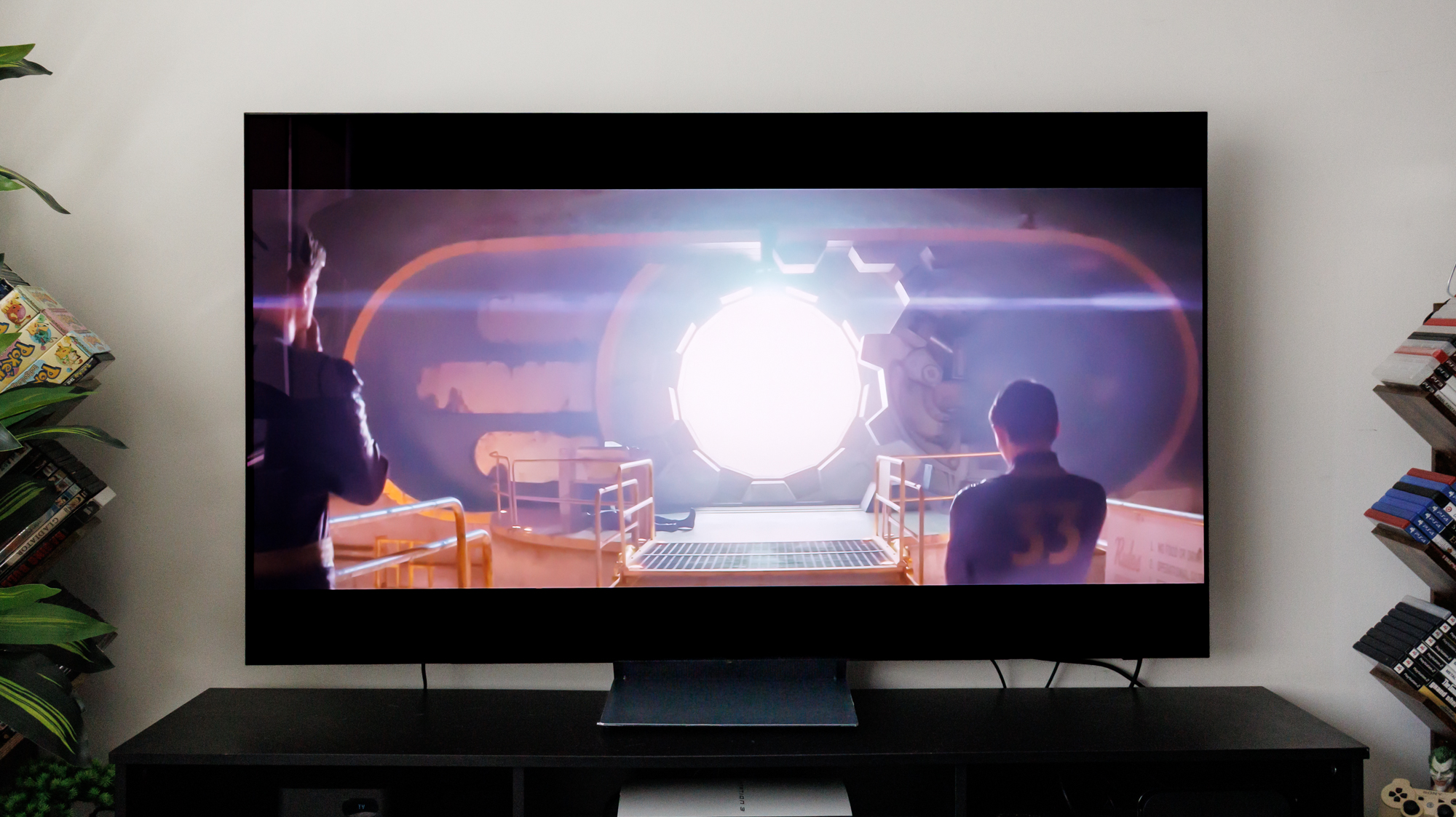 Samsung S90F OLED TV on a cabinet