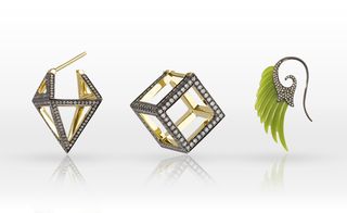 'Geometric Octohedron', 'Geometric Cube' and 'Fly me to the Moon' earrings