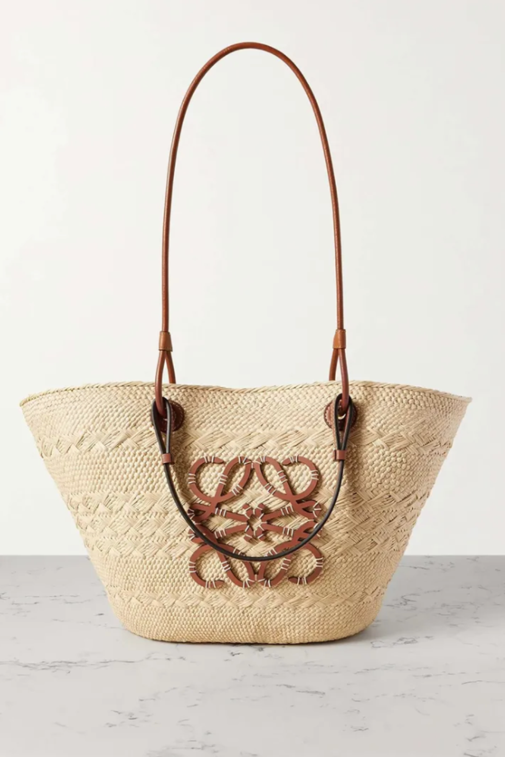 LOEWE, + Paula's Ibiza Anagram Medium Leather-Trimmed Woven Raffia Tote