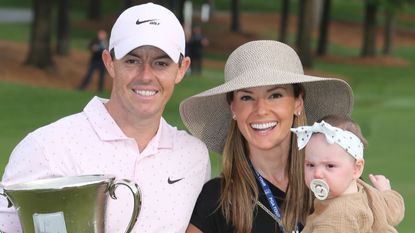 Rory McIlroy with his wife Erica and daughter Poppy after winning the 2021 Wells Fargo Championship