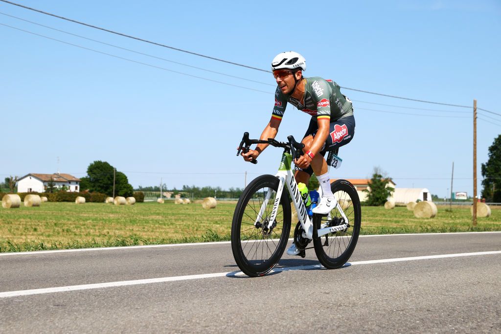 REGGIO EMILIA ITALY MAY 18 Dries De Bondt of Belgium and Team Alpecin Fenix attacks during the 105th Giro dItalia 2022 Stage 11 a 203km stage from Santarcangelo di Romagna to Reggio Emilia Giro WorldTour on May 18 2022 in Reggio Emilia Italy Photo by Michael SteeleGetty Images