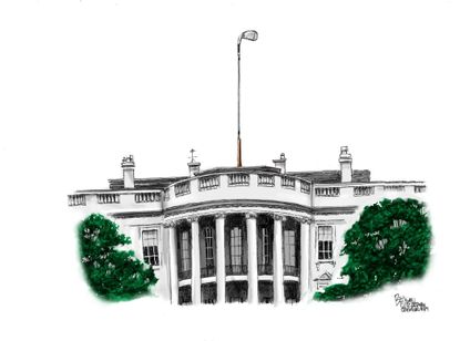 Political cartoon U.S. Trump golf vacation White House