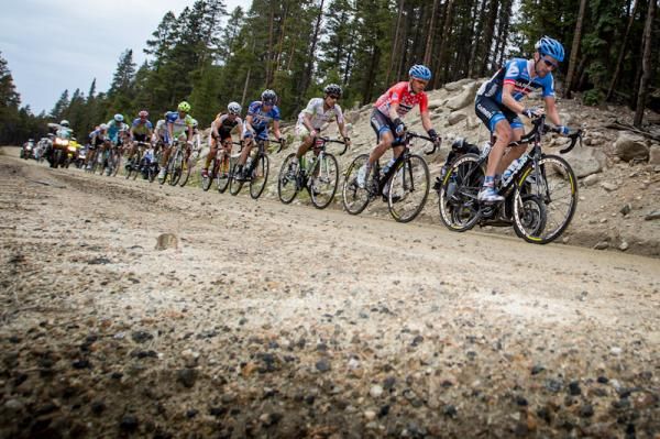 Dave Zabriskie (Garmin-Sharp) leads the break over the dirt roads to Cottonwood Pass.