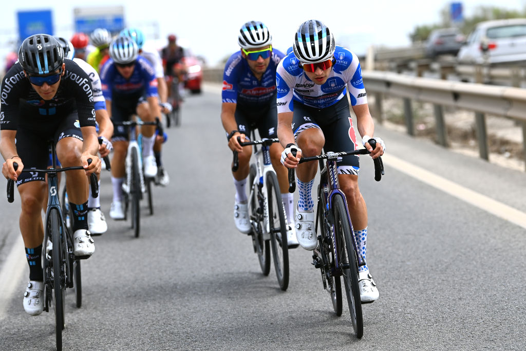 ESTEPONA SPAIN SEPTEMBER 01 Jay Vine of Australia and Team AlpecinDeceuninck Polka Dot Mountain Jersey competes during the 77th Tour of Spain 2022 Stage 12 a 1927km stage from Salobrea Peas Blancas Estepona 1260m LaVuelta22 WorldTour on September 01 2022 in Estepona Spain Photo by Tim de WaeleGetty Images