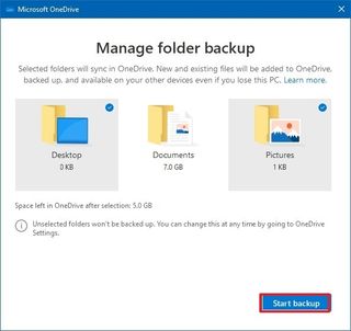Manage folder backup in OneDrive
