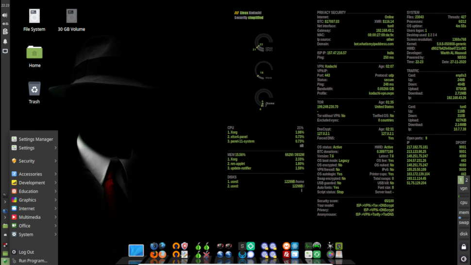 screenshot of Linux Kodachi desktop