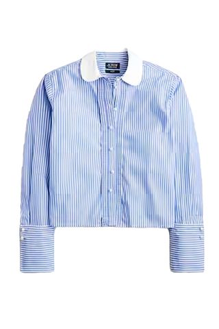 Cropped Garçon Shirt With Pearl Buttons in Stripe