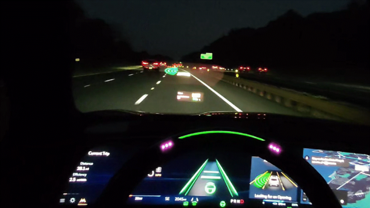 2026 Cadillac Vistiq HUD at night.