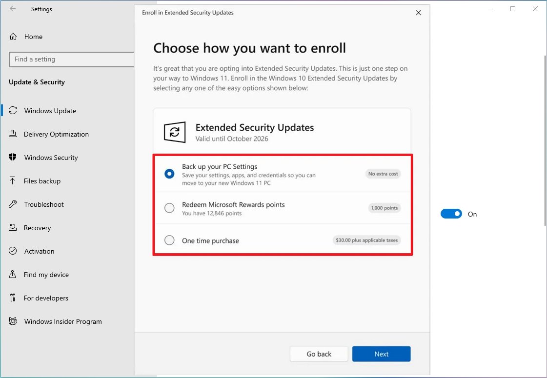 Windows 10 ESO options