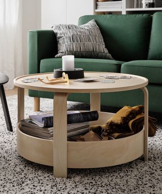 IKEA collection 2021, circular coffee table with storage