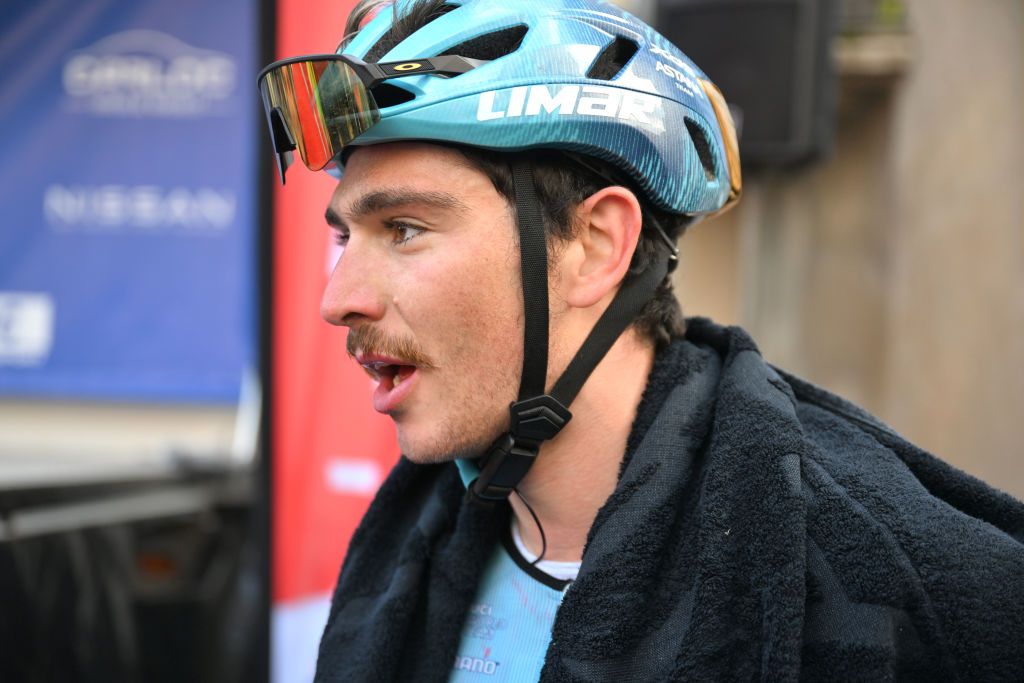 FAYENCE FRANCE FEBRUARY 21 Christian Scaroni of Italy and Team XDS Astana celebrates at finish line as race winner during the 2nd Classic Var 2025 a 1549km one day race from Le Luc to Fayence on February 21 2025 in Fayence France Photo by Billy CeustersGetty Images